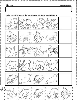 Ocean Animals AB Pattern Worksheets | 10 Pages by preKautism | TpT