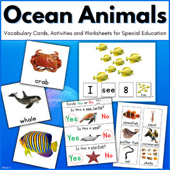 Ocean Animals Unit - Vocabulary Cards, Worksheets and Activities