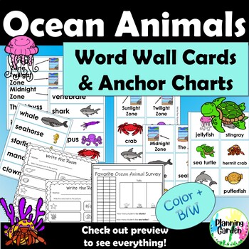 Preview of Ocean Animals Anchor Chart & Word Wall {vocabulary, flash cards, ocean animals}