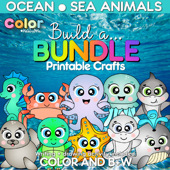 Preview of Ocean Animals Craft Bundle | Summer Activities | Turtle | Sea | Shark | Fish