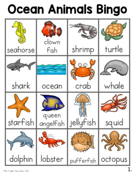 Preview of Ocean Animals Bingo Game