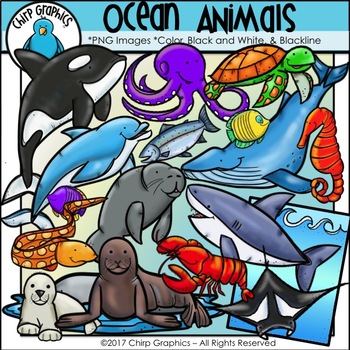 Preview of Ocean Animals Clip Art Set - Chirp Graphics