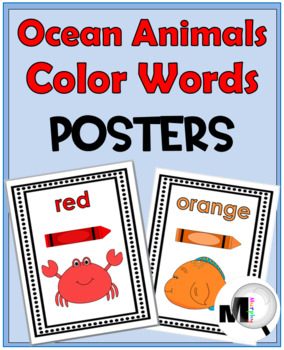 Preview of Color Word Posters Ocean Theme Classroom Decor