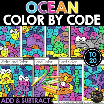 Color By Code Addition and Subtraction (Sea Animals) by Teach and Illuminate