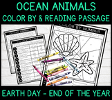 Preview of End of the Year Ocean Animals Color by Number Reading & Science Activity