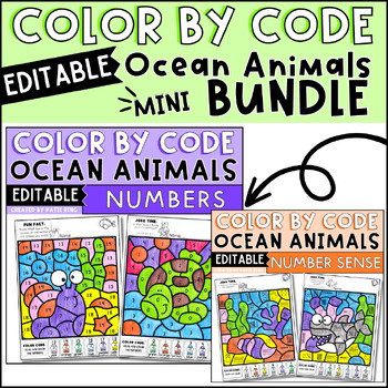 Preview of Ocean Animals Color by Number and Number Sense/Subitizing Bundle Editable