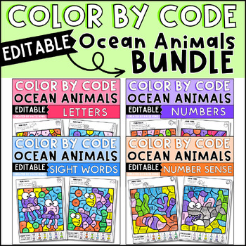 Preview of Ocean Animals Color by Sight Word, Letter, Number and Number Sense Activities