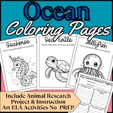 Ocean Animal Writing, Coloring Pages, and Animal Research 