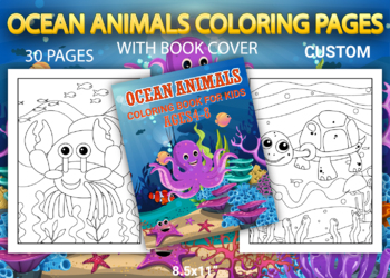 Preview of Ocean Animals Coloring Pages With Book Cover Vol-1