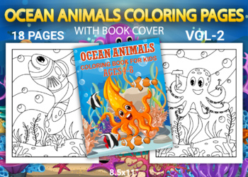 Preview of Ocean Animals Coloring Pages With Book Cover Vol-2