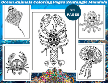 Preview of Ocean Animals Coloring Pages Zentangle Mandala - Science Under the Sea Activity