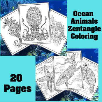 Preview of Ocean Animals Coloring Pages Zentangle Mandala - Under the Sea Activity Bundle