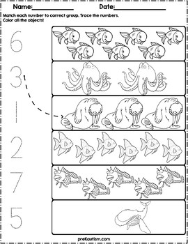 Ocean Animals Count and Match | Numbers 1-10 by preKautism | TpT
