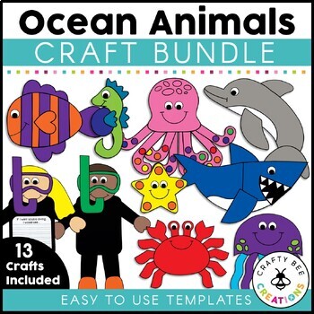 Preview of Ocean Animals Craft Activities Theme Bundle Shark Fish Turtle Bulletin Board Art
