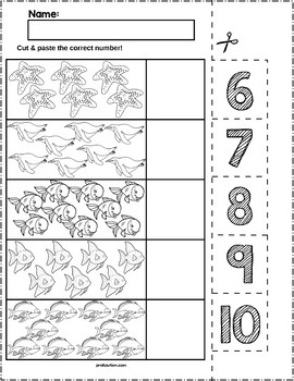 Ocean Animals Cut & Match Worksheets | Numbers 6-10 by preKautism