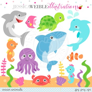 Download Ocean Animals Cute Digital Clipart, Underwater Animal ...