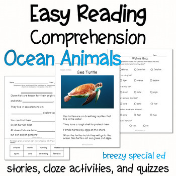 Preview of Ocean Animals - Easy Reading Comprehension for Special Education