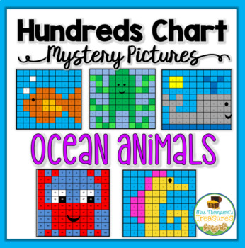 Preview of Ocean Animals Hundreds Chart Mystery Pictures