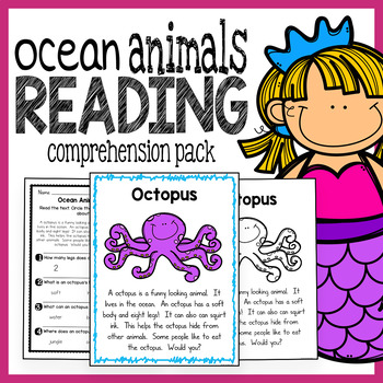 Preview of Ocean Animals Kindergarten Reading Comprehension Pack