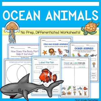Preview of Ocean Animals - Label the Body Parts Worksheets