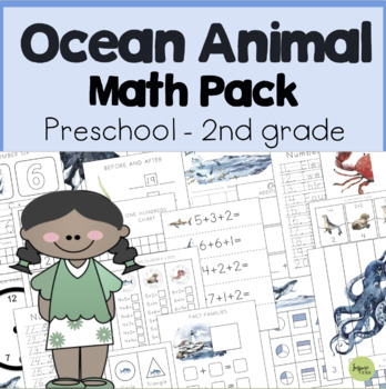 Preview of Ocean Animals Math Pack, Prek-2nd, Math Activities, Montessori Learning