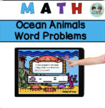 Preview of Ocean Animals Math Word Problems Add and subtract within 10 - Boom Cards