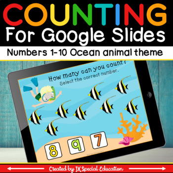 Preview of Ocean Animals Math activity for Google Slides  | Digital counting to 10 game