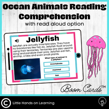 Preview of Ocean Animals Nonfiction Reading Comprehension Boom Cards