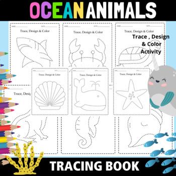 Preview of Ocean Animals Pencil Control Coloring Pages, Handwriting Practice