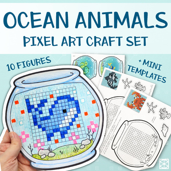 Preview of Ocean Animals Pixel Craft End of The Year Activity for Middle Grades Sea Life 