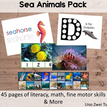 Preview of Ocean Animals Preschool Activity Pack - Montessori Sea Creatures Printable Unit
