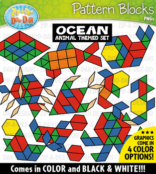 Preview of Ocean Animals Puzzle Pattern Blocks Clipart {Zip-A-Dee-Doo-Dah Designs}