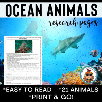 Preview of Ocean Animals Reading & Writing Pages ELA CCSS! 21 ocean creatures bundle