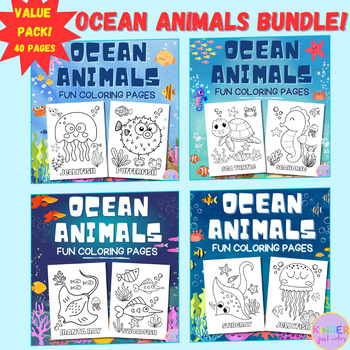 Preview of Ocean Animals, Sea Life, Marine, Underwater World Coloring Pages 4 Packs Bundle