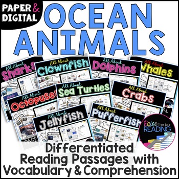 Preview of Ocean Animals Unit Bundle Paper and Digital Reading Comprehension Passages