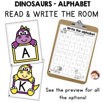 Preview of Dinosaurs, Write the Room Alphabet Activities, Letter formation - PreK SPED