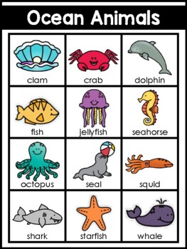 Ocean Animals Writing Center Word List by Teach Fun in First | TPT