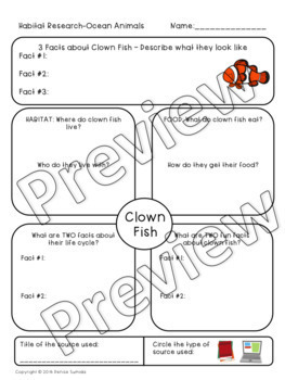 second grade animal research project ocean habitat worksheets tpt