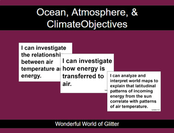 Preview of Ocean, Atmosphere, & Climate Objective Posters Middle School Science