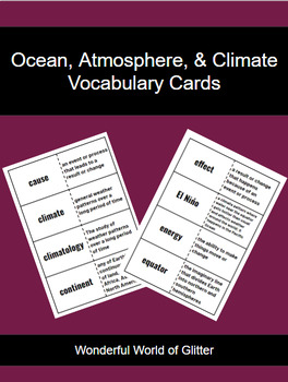 Preview of Ocean, Atmosphere, & Climate Vocabulary Flashcards Middle School Science