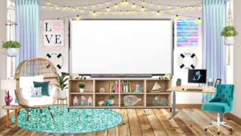 Preview of Ocean/Beach themed Bitmoji Classrooms AND Canvas Course Room Template