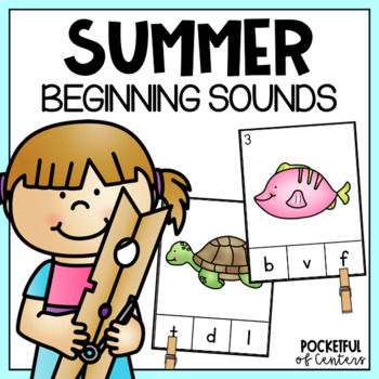 summer beginning sounds clip cards by pocketful of centers