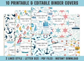 Preview of Ocean Binder Cover, 10 Printable/Editable Covers+Spines,  Teacher Planner Cover