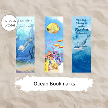 Preview of Ocean Bookmarks / Watercolor Bookmarks For Kids / Book Lover Gift / Ocean Theme