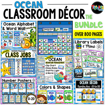 Preview of Ocean Classroom Decor MEGA-Bundle