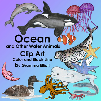 Preview of Animals in Water Clip Art - Whimsically Realistic