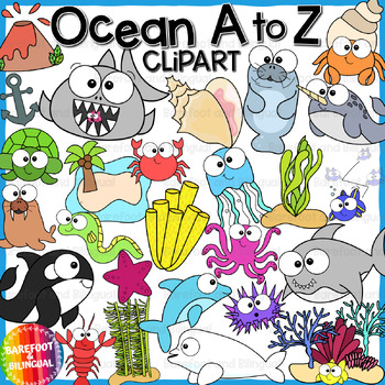 Preview of Ocean Clipart A to Z - Ocean Beginning Sounds Clipart
