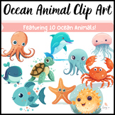 Ocean Animal Clipart Pack - Set of 10 Cartoon Underwater C