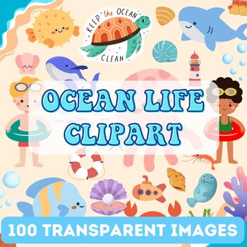 Preview of Ocean Clipart sea animal creature 100 images - crafts, flash cards, etc, summer