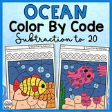 Ocean Color By Code - Subtraction to 20 - Kindergarten Mat